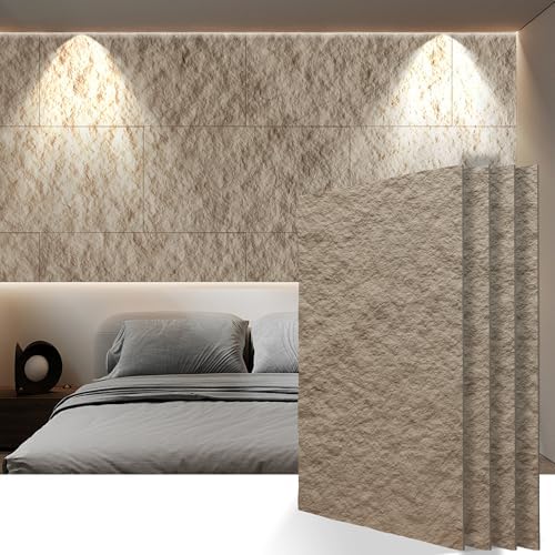 3D Faux Stone PU Wall Panels for Interior Decor, 4 Pieces, Stone Yellow by KASARO