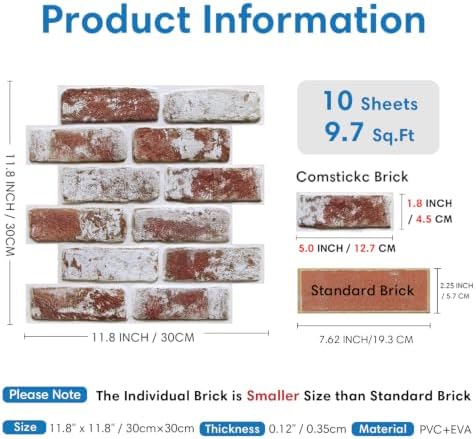 COMSTICKC 3D Faux Brick Wall Panels Peel and Stick - Image 5