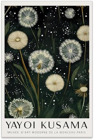 rumlud Japanese Green Botanical Flower Poster Vintage Nature Dandelion Wall Art by rumlud