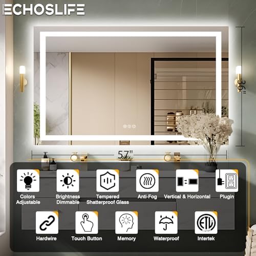 EchosLife 57"x36" Light Mirror for Bathroom - Image 2