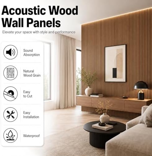 Wood Slat Wall Panel 4 Pack 93.3"x11.8", Fluted Soundproof - Image 3