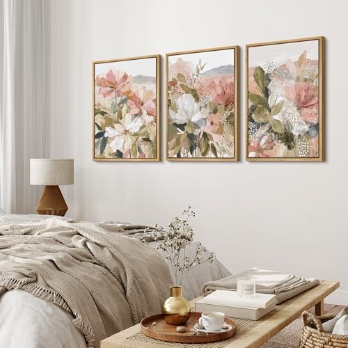 MUDECOR Framed Canvas Print Wall Art Blush Floral Abstract Neutral Botanical - Image 3