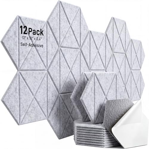 12 Pack Hexagon Acoustic Panels Self Adhesive, X-Lines Design by AUSLET
