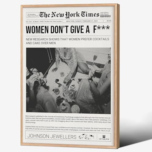 Vintage Black And White Wall Art 8x12in Wood Grain Frame Trendy Girly Newspaper by Unknown