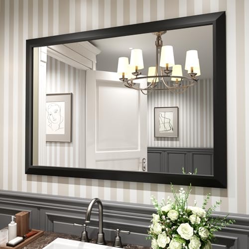 Amorho Black Bathroom Mirror 48x35 Inch, Metal Framed by Amorho