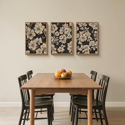Large Vintage Floral Framed Canvas Wall Art Set, Mid Century Modern Flower Wall - Image 3