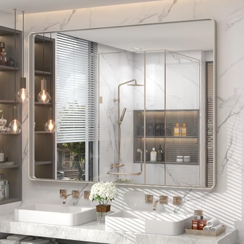 50x40 Inch Silver Brushed Nickel Bathroom Mirror by CHARMOR