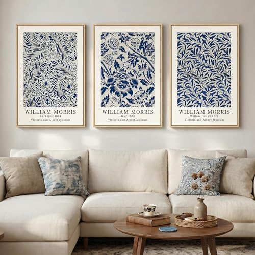 Large Framed William Morris Blue Canvas Wall Art by Cuspin