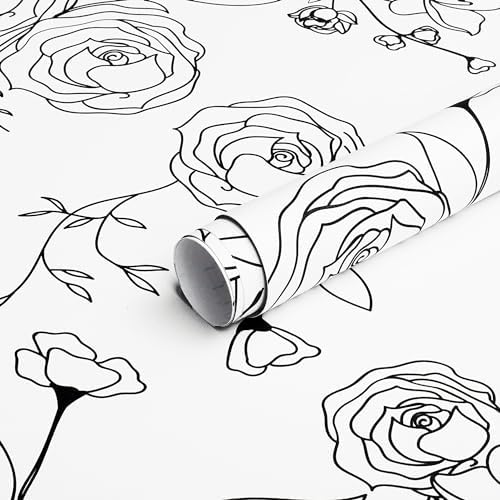 Safiyya 196"x17.3" Peel and Stick Wallpaper Black and White Contact Paper by SAFIYYA