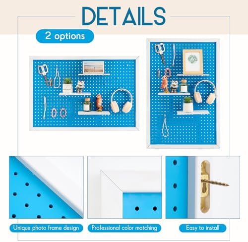Weysat 36 x 24 Inch Framed Wood Pegboard Wall Organizer, Large Blue Decorative - Image 6