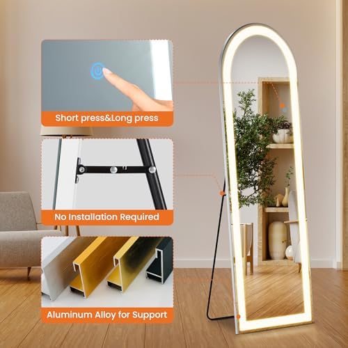 Arched Full Length LED Mirror, 61‘’x16‘’ Floor Mirror - Image 6