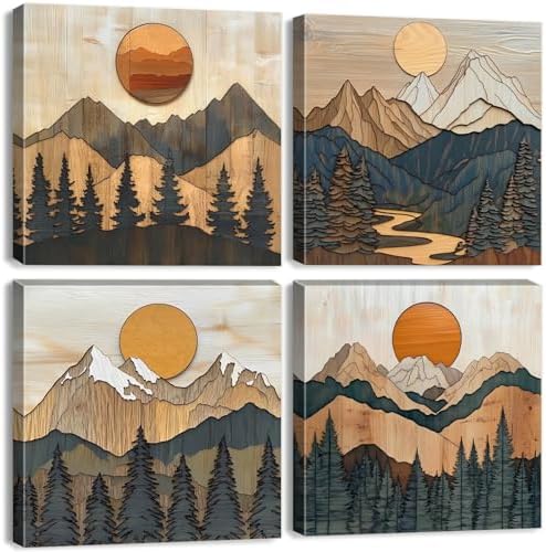 Boho Wall Art Mountain Pictures Wall Decor Farmhouse Pine Tree Canvas Prints by BLBORLINART