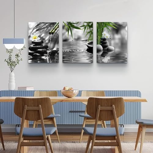 Yxbhhym Bathroom Zen wall art Black and White Green Decor Gray Canvas Pictures - Image 4