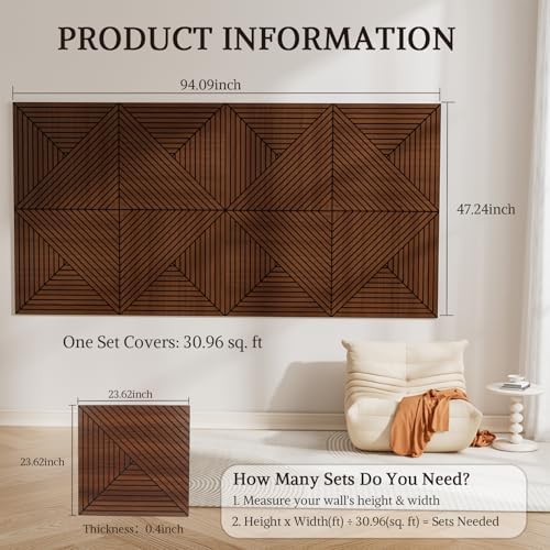 Acoustic Wall Panels, 8 Piece 23.62"X 23.62" PVC Peel and Stick Wall Panels - Image 2