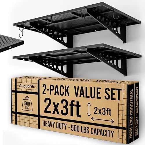 2-Pack 2x3ft Heavy Duty Wall Shelves, 500 Lbs Wall Mounted Garage Shelving Racks by Cuguords