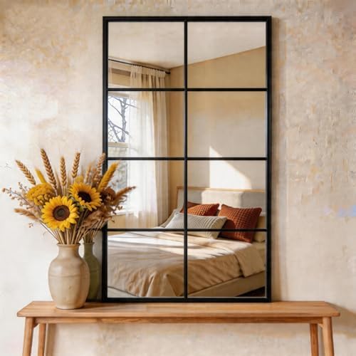 DUMOS Window Pane Wall Mirror, 16x32 Inch Black Framed Mirrors by DumosLifestyle