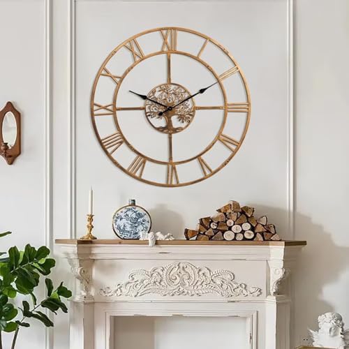 40in Large Silent Wall Clock, Easy Assembly Roman Numeral Bronze by WallClockDecor