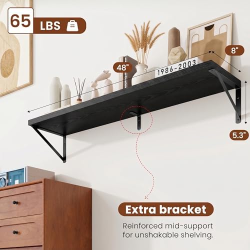 Deep Wall Shelves 48"W x 8"D Engineered Wood Floating Shelves - Image 3