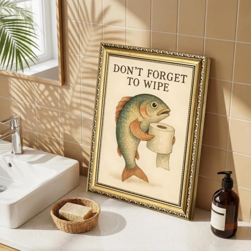 Funny Fish Bathroom Wall Art Don't Forget to Wipe Quote Sign Wall Decor Painting - Image 2