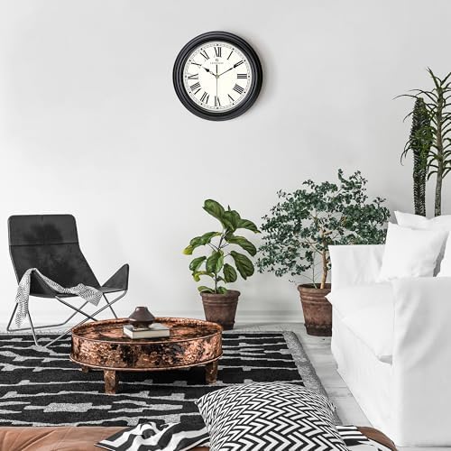 Lafocuse 12 Inch Analog Retro Black Wall Clocks Roman Numerals - Image 3