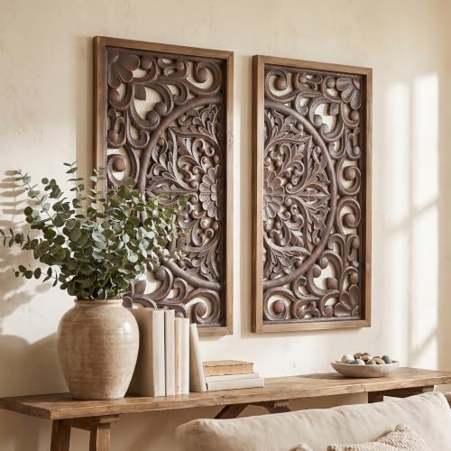 XIAOAIKA Rustic Wood Frame Wall Art Set of 2, Vintage Farmhouse Boho Wall Decor by XIAOAIKA