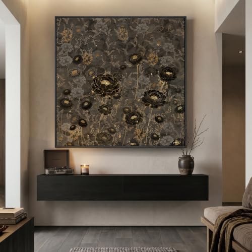 Extra Large Framed Vintage Black Floral Wall Art - Image 4