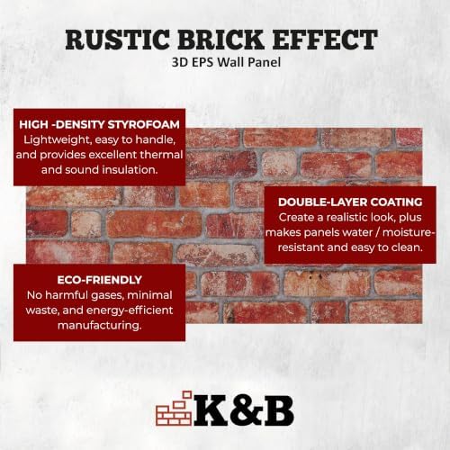 K&B Panels 3D Wall Panels, Rustic Brick Effect Styrofoam Wall Panelling Kit - Image 5