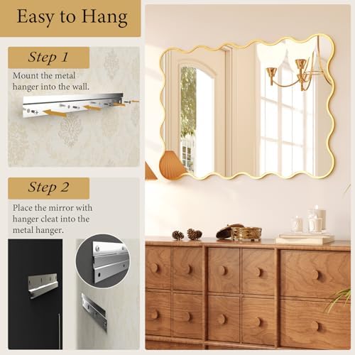 Kelly Miller 30x40 Gold Scalloped Mirror, Wavy Edge Decorative Wall Mirror - Image 6