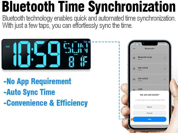 TXL 17.2" Large Digital Wall Clock Bluetooth Sync Time, LED Wall Clock - Image 3