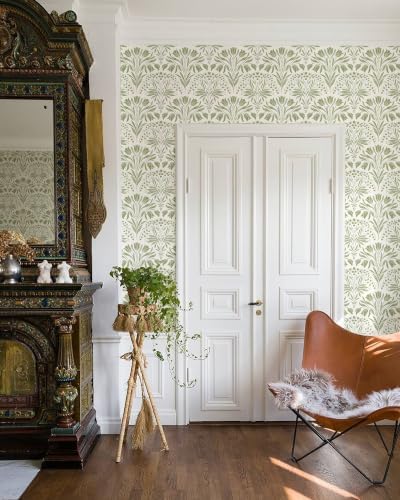 Green Tulip Floral Peel and Stick Wallpaper Retro Green Contact Paper - Image 5