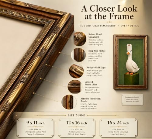 Vintage Gold Framed Duck Bathroom Wall Art, Retro Funny Goose Canvas Painting - Image 4