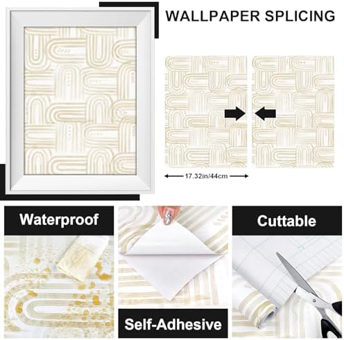 Modern Peel and Stick Wallpaper A Set of 17.3"x200" Boho Beige Contact Paper - Image 2