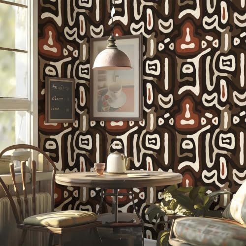African Boho Abstract Geometric Tribal Swirl Peel and Stick Wallpaper Self - Image 2