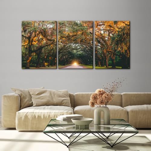 Pacimo 3 Pieces Autumn Landscape Wall Art Decor Fall Orange Hanging Tree Canopy - Image 2