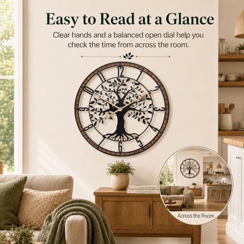 24 Inch Large Modern Metal Tree Wall Clock - Image 6