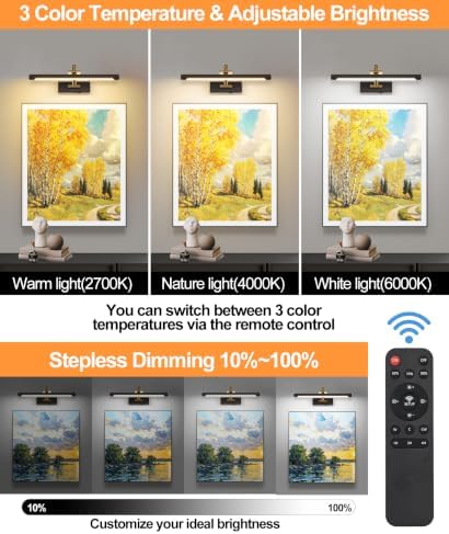 Tassuowell LED Picture Lights for Wall Rechargeable, Battery Operated Art Light - Image 2