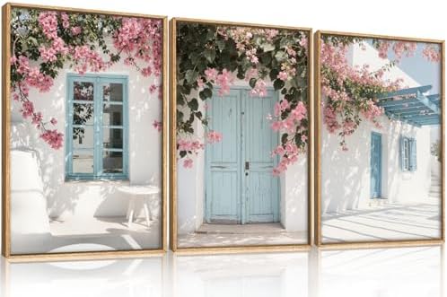 HOURIA Spring Modern Greek Island Cityscape Framed Canvas Wall Art Set by HOURIA