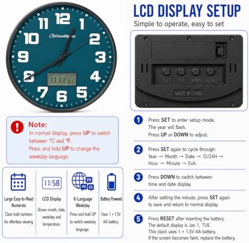 Cloud Space 12” Silent Wall Clock Battery Operated, Non Ticking Modern Wall - Image 6