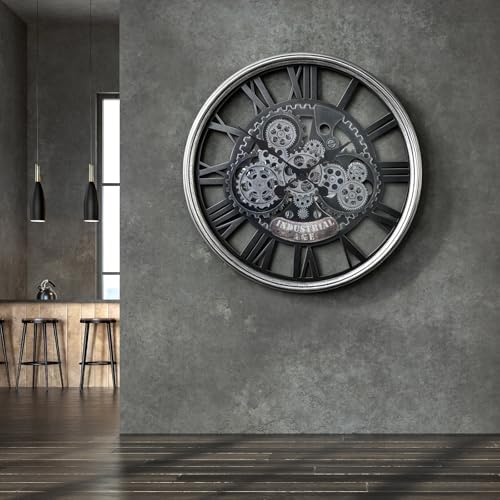 24 Inch Large Wall Clock with Exposed Gears, Silent Roman Numeral - Image 6