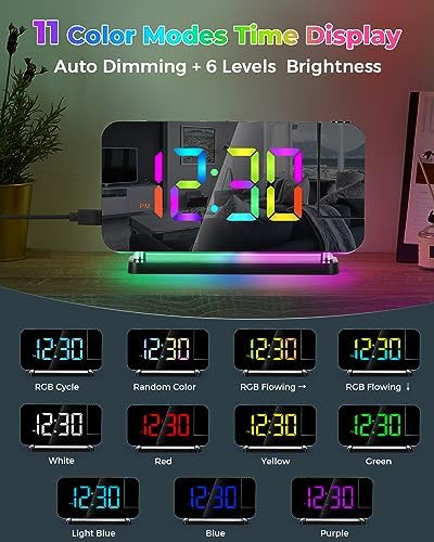 SZELAM Projection Alarm Clock, 7.4 in Digital Mirror Clocks, - Image 5