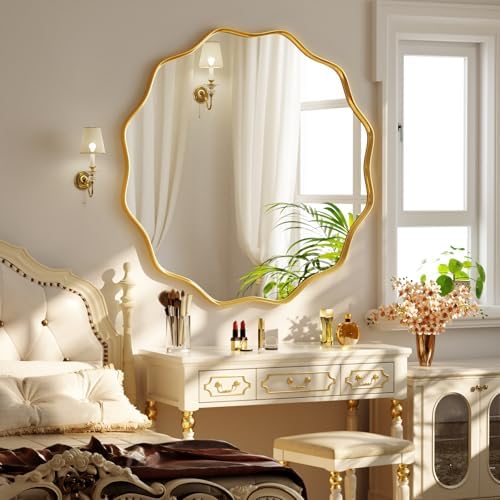 30" Decorative Scalloped Round Wall Mirror, Wavy Metal Deep Frame - Image 7