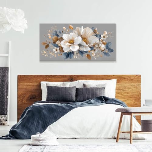Neutral Gray White Floral Canvas Wall Art Decor - Image 3