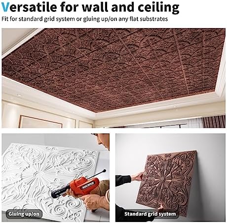 Art3d Spanish Floral Drop Ceiling Tiles, 2 x 2 ft, Antique Copper - Image 6