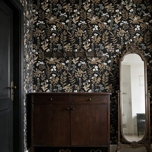 Black Moody Floral Wallpaper Peel and Stick 17.3" x 787" Contact Paper - Image 4