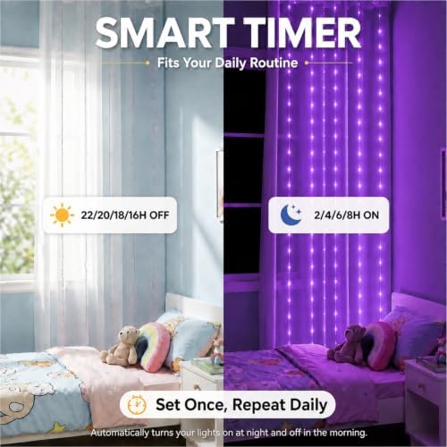 HXWEIYE 300LED Fairy Curtain Lights, 9.8x9.8Ft USB, Tangle-Free - Image 6