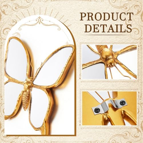 Sliner 2 Pcs Gold Dragonfly & Butterfly Mirror Wall Decor, Insect Wall Art - Image 3