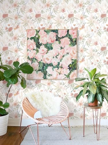 Dimoon Pink Floral Peel and Stick Wallpaper Modern Beige Contact Paper - Image 6