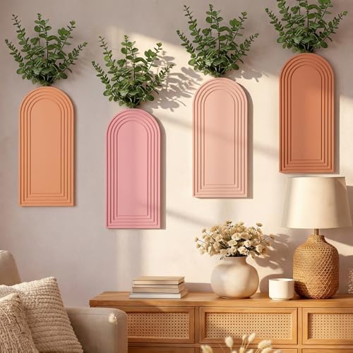 6 Pack Boho Wall Vase Wooden Hanging Planters, Light Colors - Image 2