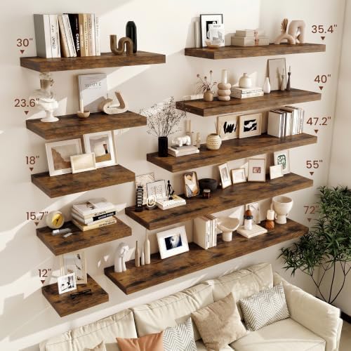 Vivelove Deep Floating Shelves 55x12” Set of 2, Rustic Brown - Image 5