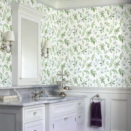 Green Leaf Peel and Stick Wallpaper Boho 17.32" X 393.7" Modern Sage Green - Image 4